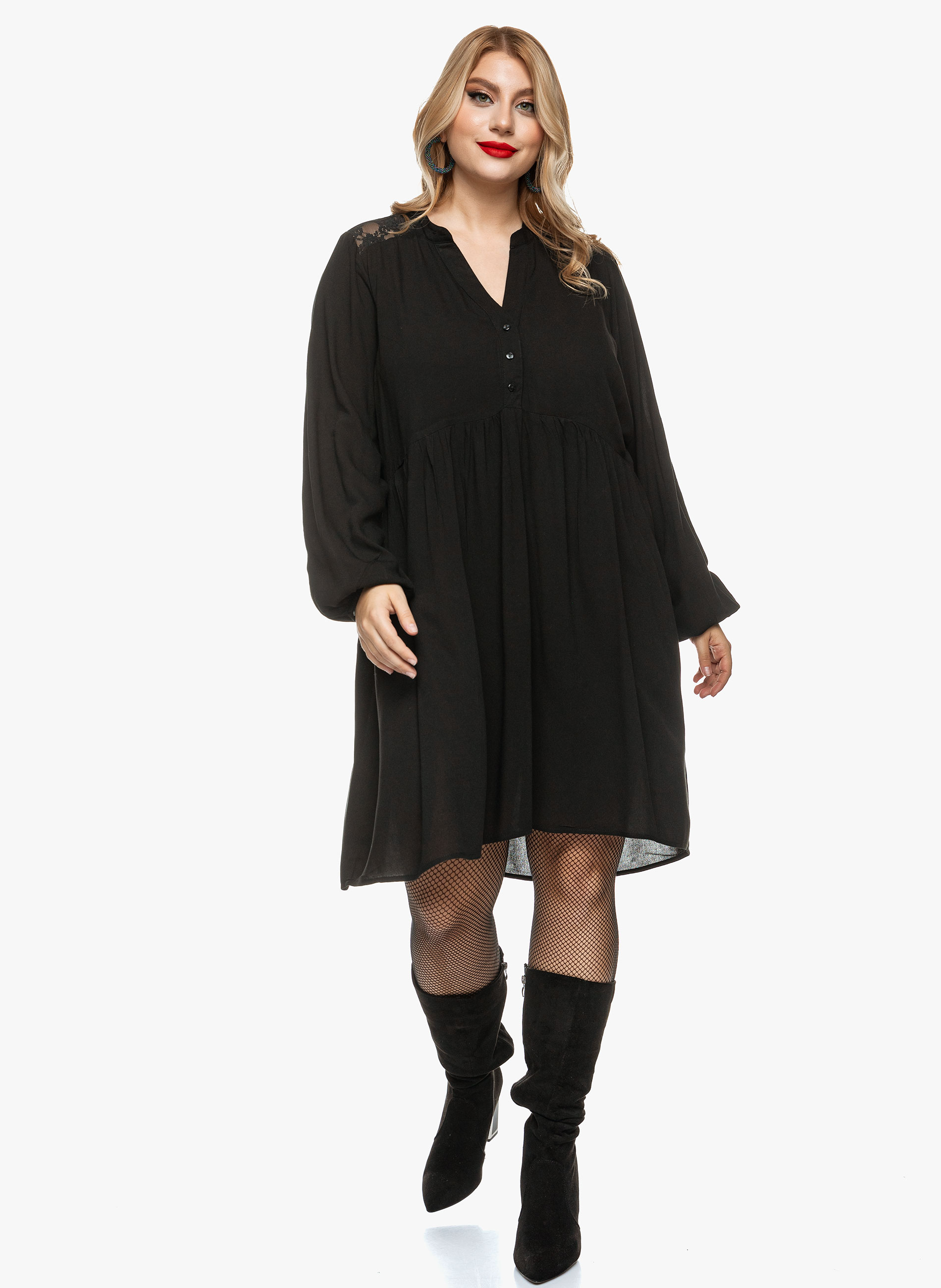 Φόρεμα Μαύρο με Λεπτομέρειες Δαντέλας 4076