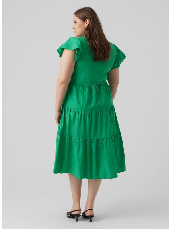Φόρεμα Πράσινο Ποπλίνα veromoda-standardfitv-halscurvelangkjole-green-_4_ Maniags
