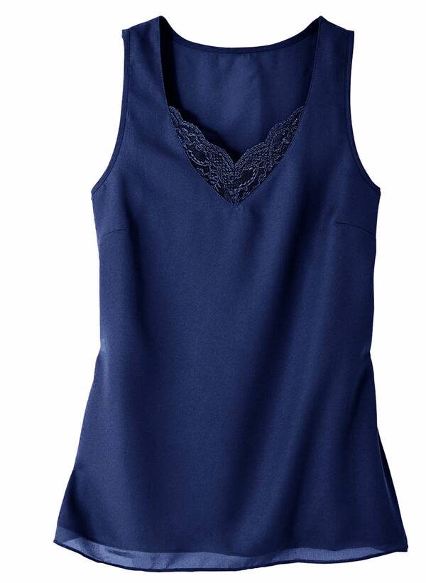 Navy Cami Top με Δαντέλα στο Ντεκολτέ TP7729-NAVY-01 Maniags