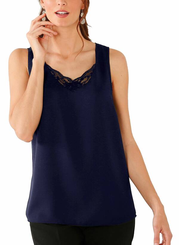 Navy Cami Top με Δαντέλα στο Ντεκολτέ Maniags