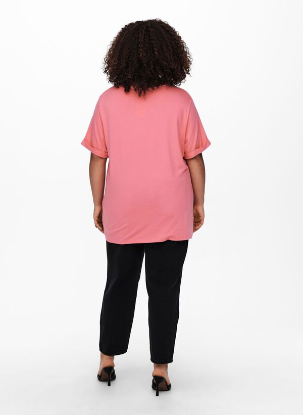 T-shirt Ροζ με Στρογγυλή Λαιμόκοψη only-curvysolidcoloredt-shirt-rose-_5_ Maniags