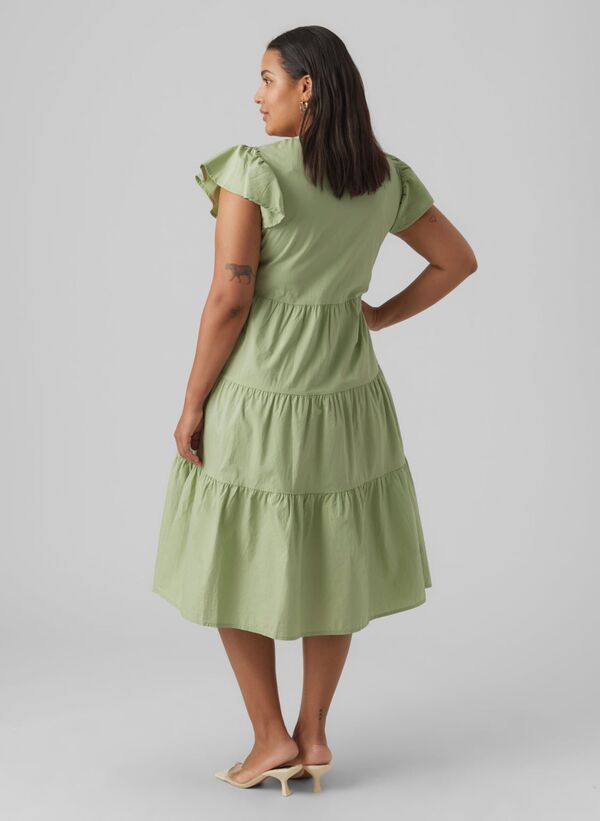 Φόρεμα Φυστικί Ποπλίνα veromoda-standardfitv-halscurvelangkjole-groen-_3_ Maniags