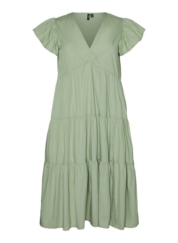 Φόρεμα Φυστικί Ποπλίνα veromoda-standardfitv-halscurvelangkjole-groen-_4_ Maniags