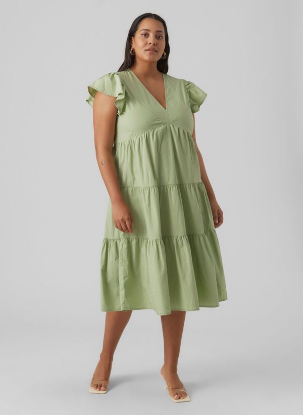 Φόρεμα Φυστικί Ποπλίνα veromoda-standardfitv-halscurvelangkjole-groen Maniags