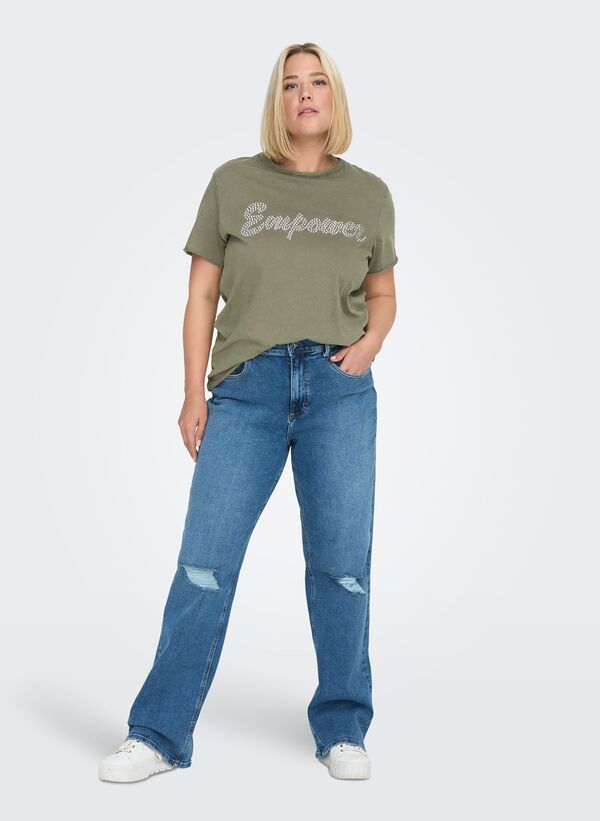 T-shirt Λαδί με Λογότυπο "Empower" only-curvydetaljerett-shirt-groen__2_ Maniags